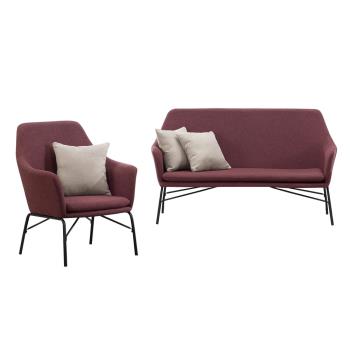 Boden-麥希亞紫紅色布沙發單人座+雙人座/1人+2人沙發椅組合-贈抱枕