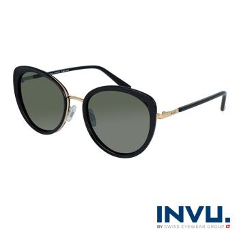 【INVU】瑞士微貓眼小臉系列偏光太陽眼鏡(黑/金 B1027A)