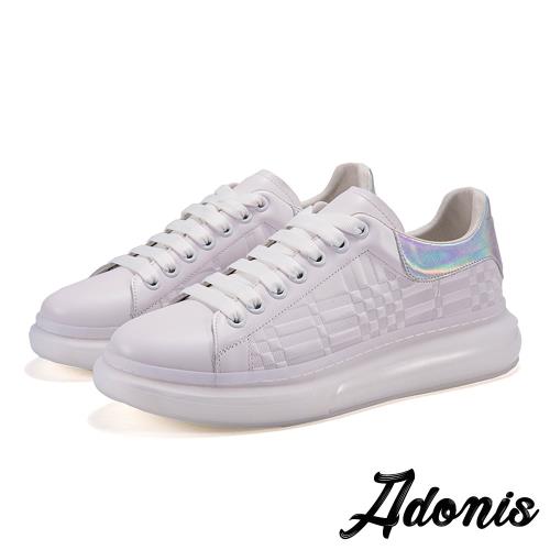 【Adonis】真皮休閒鞋厚底休閒鞋/真皮頭層牛皮經典立體壓紋拼接設計時尚休閒鞋-男鞋  白