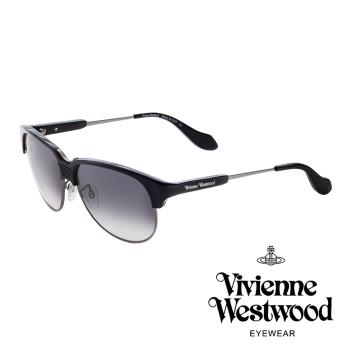 【Vivienne Westwood】經典英倫文字款太陽眼鏡(黑/銀 VW811_01)