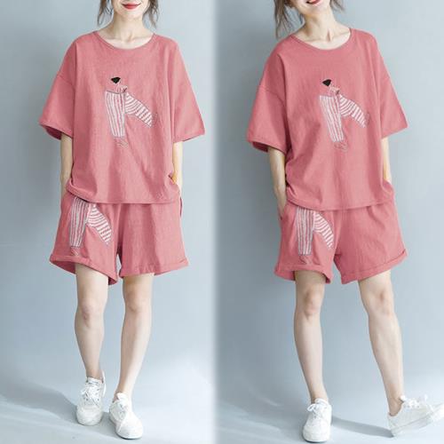 【韓國K.W】甜美可愛印花寬鬆運動休閒套裝褲
