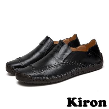 【Kiron】平底樂福鞋休閒樂福鞋/復古縫線拼接時尚休閒樂福鞋-男鞋 黑