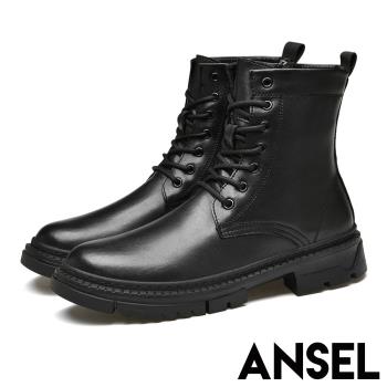 【ANSEL】粗跟馬丁靴真皮馬丁靴/真皮貼腿版型個性工裝馬丁靴-男鞋 黑
