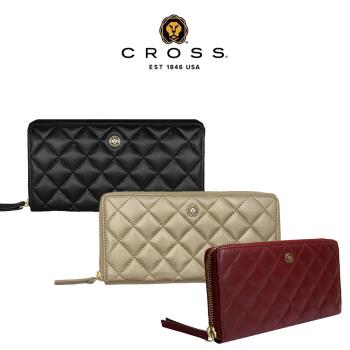 CROSS 限量1折 頂級小牛皮菱格紋拉鍊長夾 全新專櫃展示品(多色選)