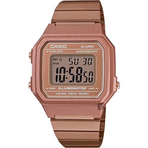 CASIO 卡西歐 復古文青大數字電子錶-玫瑰金(B650WC-5A)