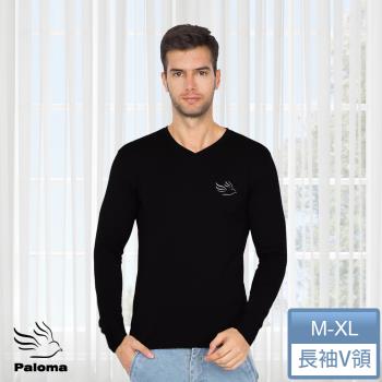 【Paloma】雙磨毛V領保暖發熱衣-黑色 (保暖衣 機能衣 長袖上衣 長袖衫 長袖T恤)