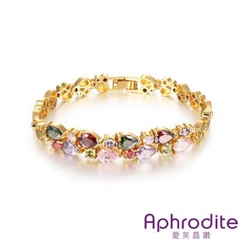 【Aphrodite 愛芙晶鑽】夢娜麗莎華麗彩色鋯石拼接造型手鍊