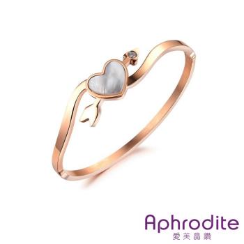 【Aphrodite 愛芙晶鑽】一箭穿心貝殼鑲嵌愛心造型鈦鋼手環 玫瑰金色