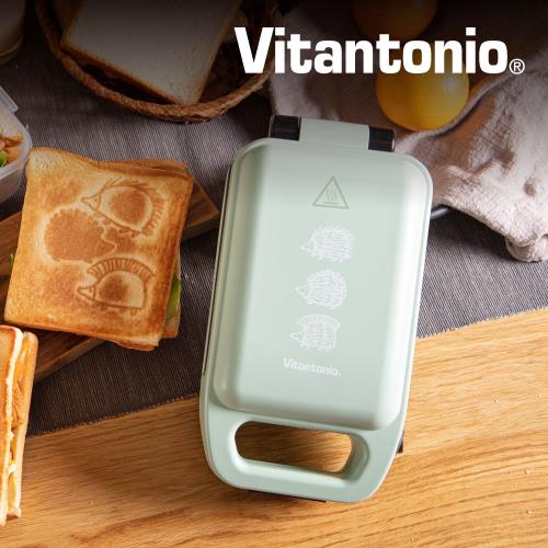 日本Vitantonio X Lisa Larson 厚燒熱壓三明治機(萵苣綠刺蝟)+三明治機橫紋烤盤+Vitantonio托特袋