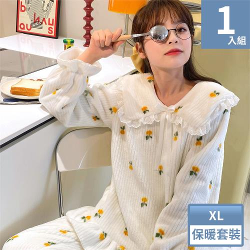 Wonderland 蘿蔔印花抽條絨保暖睡衣褲組