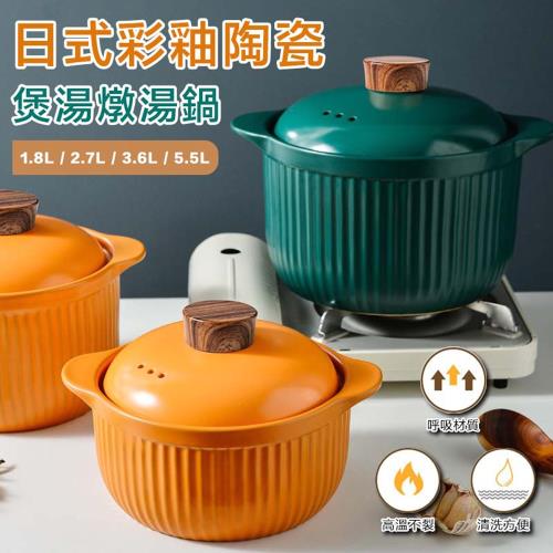 日式彩釉陶瓷煲湯燉湯鍋(M款 2.7L)