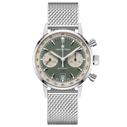 HAMILTON漢米爾頓 美國經典系列 Intra Matic 綠熊貓鋼帶計時機械腕錶 / H38416160 / 40mm
