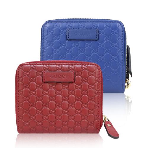 GUCCI 經典Guccissima GG壓紋牛皮拉鍊短夾(任選)