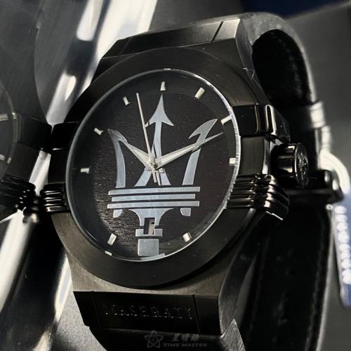 MASERATI瑪莎拉蒂男女通用錶,編號R8851108026,42mm黑六角形精鋼錶殼,深咖啡木紋, 大三叉錶面,深黑色真皮皮革錶帶款