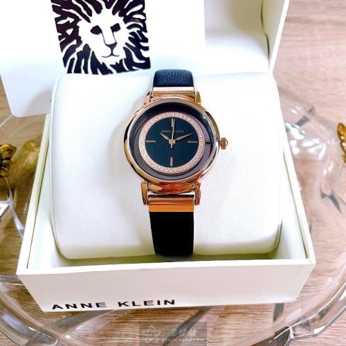 AnneKlein 鏤空錶面36mm玫瑰金圓形精鋼手錶