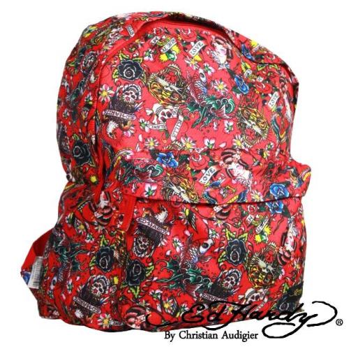 出清特賣 Ed Hardy Shane 刺青圖騰雙層中背包 紅色款