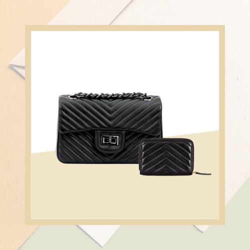 MYMY超值真皮組合 v紋小箱包+山型紋零錢包