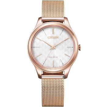 CITIZEN 星辰 典雅大方米蘭時尚腕錶(EM0508-80A)白x玫瑰金色