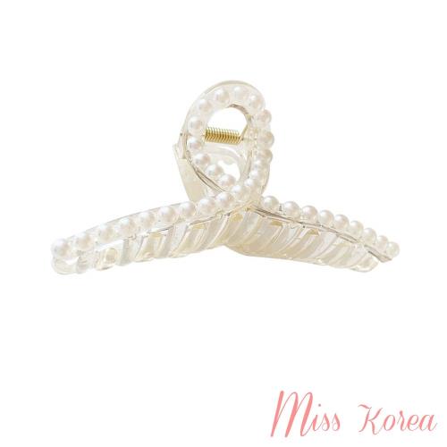 【MISS KOREA】韓國設計溫柔氣質透明珍珠抓夾 鯊魚夾 髮夾