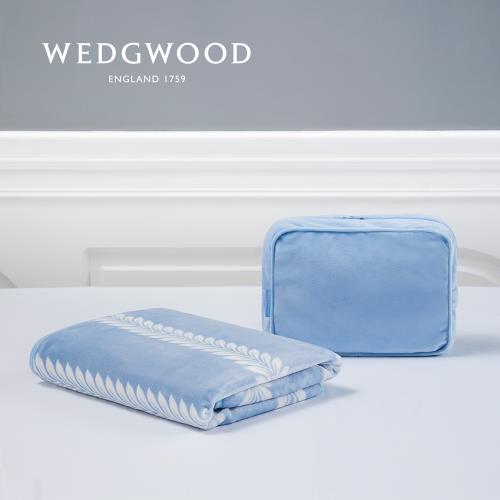 【WEDGWOOD】月桂冠葉超細纖維印花旅行毯-單人90x150cm