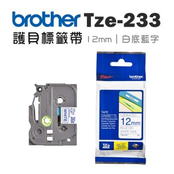 Brother TZe-233 護貝標籤帶 ( 12mm 白底藍字 )
