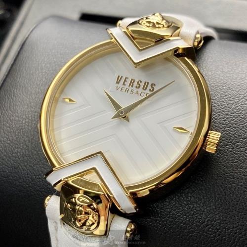VERSUS VERSACE 凡賽斯女錶 36mm 金色圓形精鋼錶殼 白色簡約, 幾何錶面款 VV00305