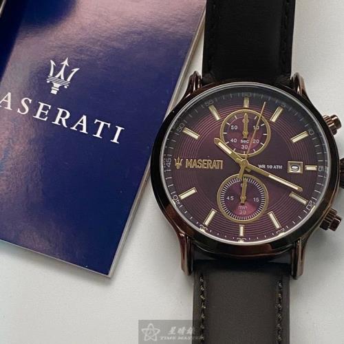 MASERATI 瑪莎拉蒂男女通用錶 42mm 古銅色圓形精鋼錶殼 桃紅紫雙眼錶面款 R8871618006