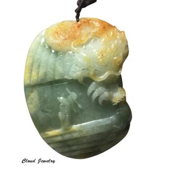 -品澐珠寶- 翡翠 帶黃翡飄花黃金龍牌 府上有龍