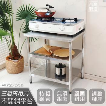 Abis 豪華升級版加牆款三層430不鏽鋼桌/料理桌/工作桌/工作臺/流理臺(72X56CM)-1入