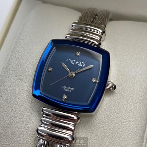 AnneKlein 安妮克萊恩女錶 22mm 銀方形精鋼錶殼 寶藍色簡約錶面款 AN00637