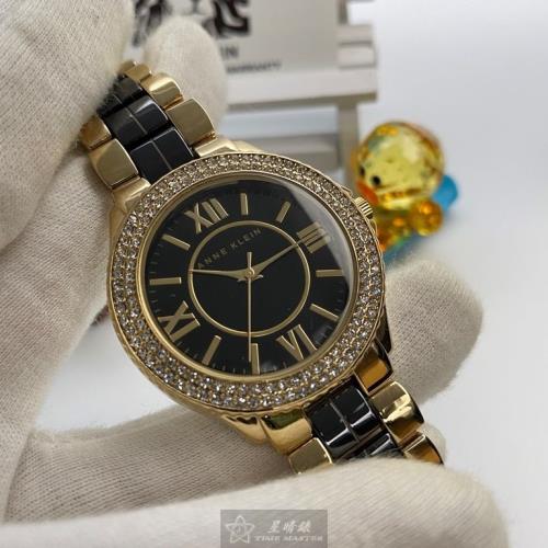 AnneKlein 安妮克萊恩女錶 38mm 金色圓形精鋼錶殼 黑色羅馬數字錶面款 AN00553