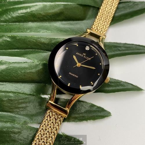 AnneKlein 安妮克萊恩女錶 28mm 金色圓形精鋼錶殼 黑色簡約錶面款 AN00565