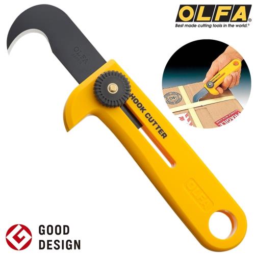日本優良設計獎OLFA彎鉤型開箱鉤刀鐮刀HOK-1勾刀(手動錀鎖;高碳鋼)句形刀切割刀 適拆封模/切花梗-日本品番107B
