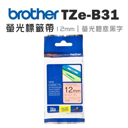 Brother TZe-B31 螢光標籤帶 ( 12mm 螢光橙底黑字 )