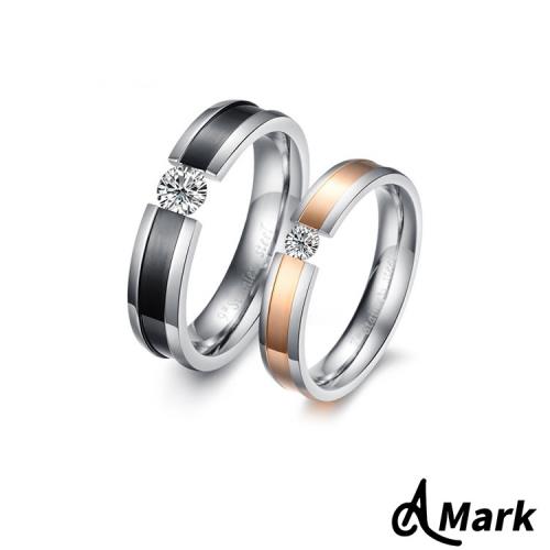 【A MARK】個性雙色鑲嵌水晶鑽造型鈦鋼戒指(2色任選)