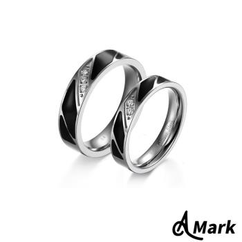 【A MARK】深情相依斜紋方塊鑲鑽造型鈦鋼戒指