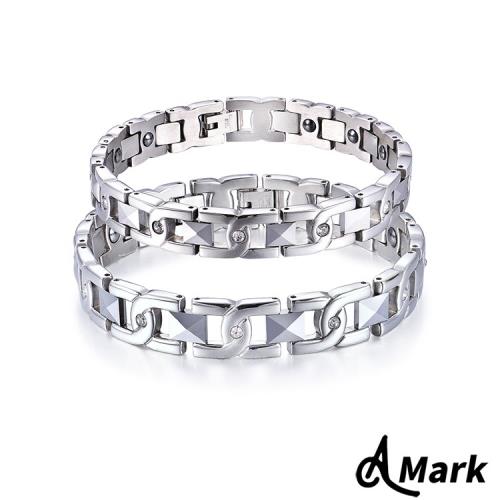 【A MARK】雙C美鑽造型鈦鋼鑲嵌黑膽磁石手鍊 (2款任選)