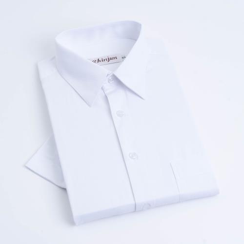 Chinjun抗皺商務襯衫，短袖，白底白斜紋(s8056)