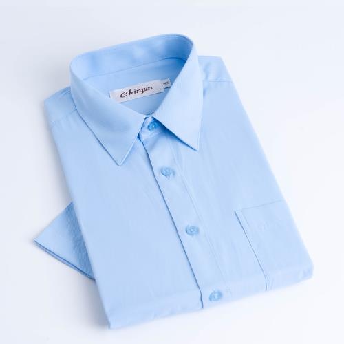 Chinjun抗皺商務襯衫，短袖，藍底藍斜紋(s8059)