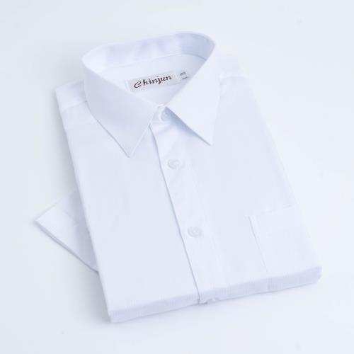 Chinjun抗皺商務襯衫，短袖，白底白條紋(s8026)