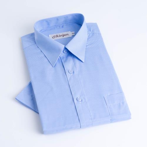 Chinjun抗皺商務襯衫，短袖，藍細條紋(s8025)