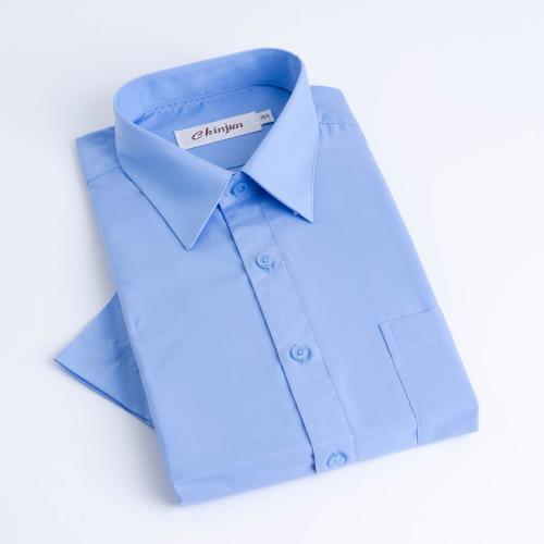 Chinjun抗皺商務襯衫，短袖，素色藍(s8004)