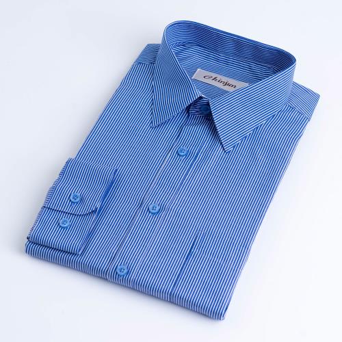 Chinjun抗皺商務襯衫，長袖，藍底白線條(2014-9)