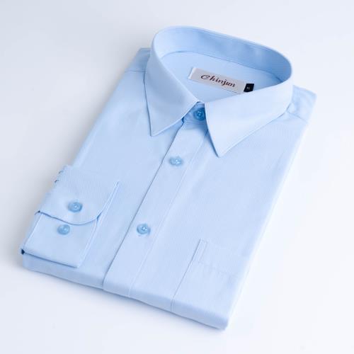 Chinjun抗皺商務襯衫，長袖，藍底藍斜紋(8059)