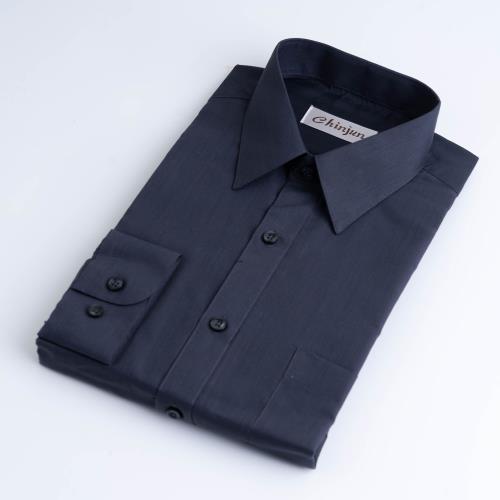 Chinjun抗皺商務襯衫、長袖，深灰藍，編號8033