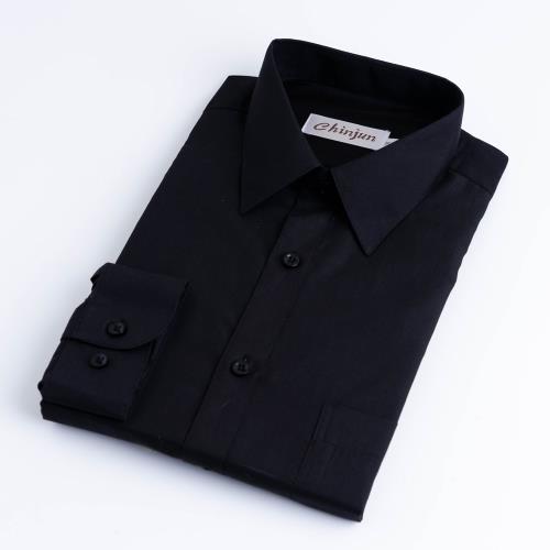 Chinjun抗皺商務襯衫，長袖，素色黑(8017)