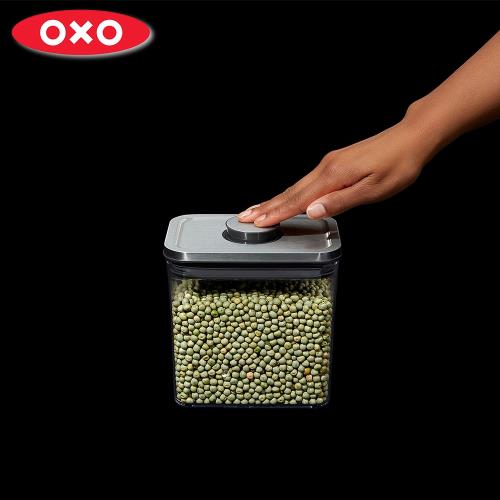 【OXO】POP不鏽鋼按壓咖啡豆/咖啡粉保鮮盒-長方1.6L