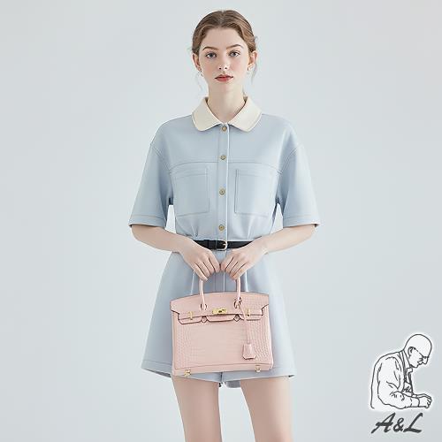 【AL老工匠】限量名媛柏金鱷魚紋真皮包25cm-奶昔粉