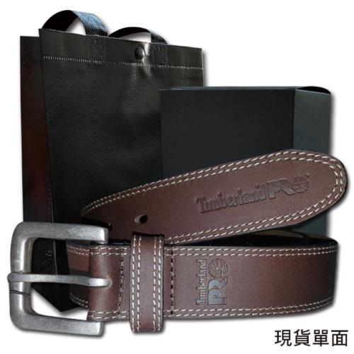 【Timberland】男皮帶 皮帶 雙車線 仿舊銀扣頭／PRO款-炭咖啡 (SML)