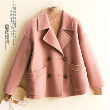 【米蘭精品】羊毛大衣毛呢外套-雙面呢雙排扣短版氣質女外套3色74bi50